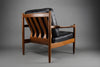 Mid century modern Scandinavian Jatoba wood and black leather armchair - Furniture