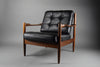 Mid century modern Scandinavian Jatoba wood and black leather armchair - Furniture