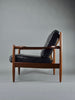 Mid century modern Scandinavian Jatoba wood and black leather armchair - Furniture
