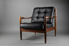 Mid century modern Scandinavian Jatoba wood and black leather armchair - Furniture