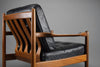 Mid century modern Scandinavian Jatoba wood and black leather armchair - Furniture
