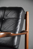Mid century modern Scandinavian Jatoba wood and black leather armchair - Furniture