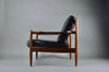 Mid century modern Scandinavian Jatoba wood and black leather armchair - Furniture