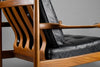 Mid century modern Scandinavian Jatoba wood and black leather armchair - Furniture