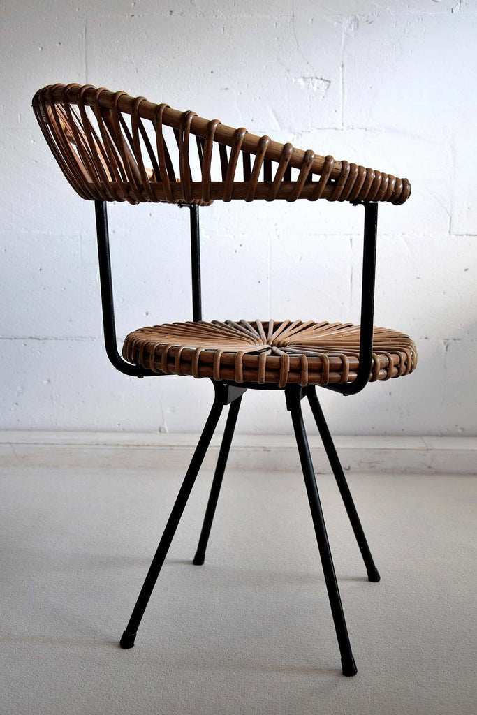 Mid Century Rattan and Black Iron Chair by Dirk van Sliedregt - Furniture