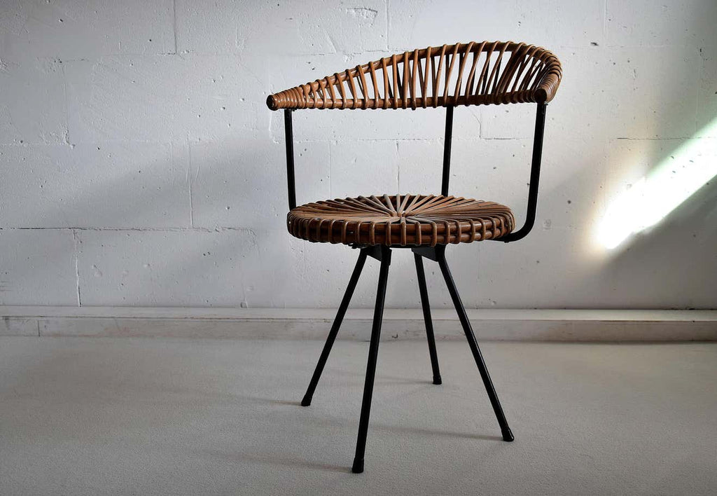 Mid Century Rattan and Black Iron Chair by Dirk van Sliedregt - Furniture