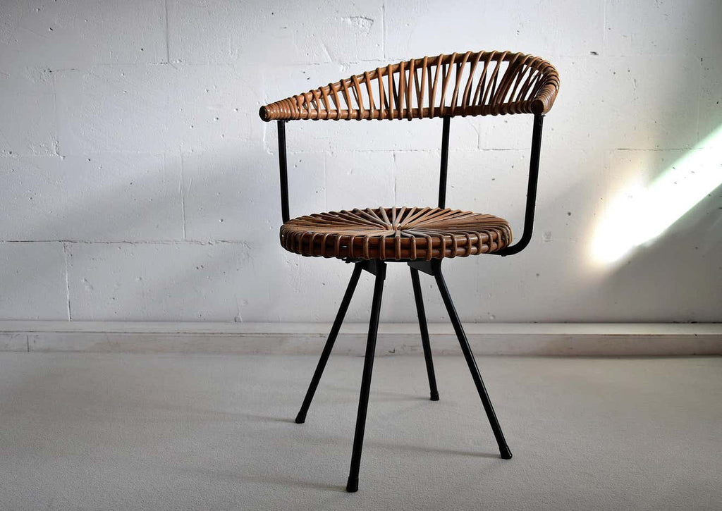 Mid Century Rattan and Black Iron Chair by Dirk van Sliedregt - Furniture