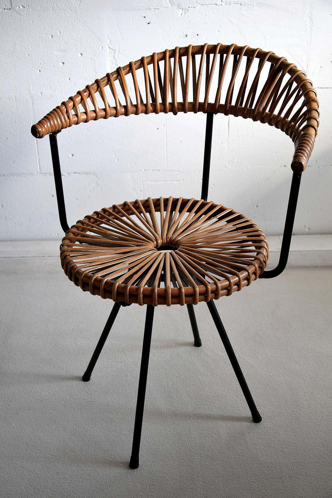 Mid Century Rattan and Black Iron Chair by Dirk van Sliedregt - Furniture