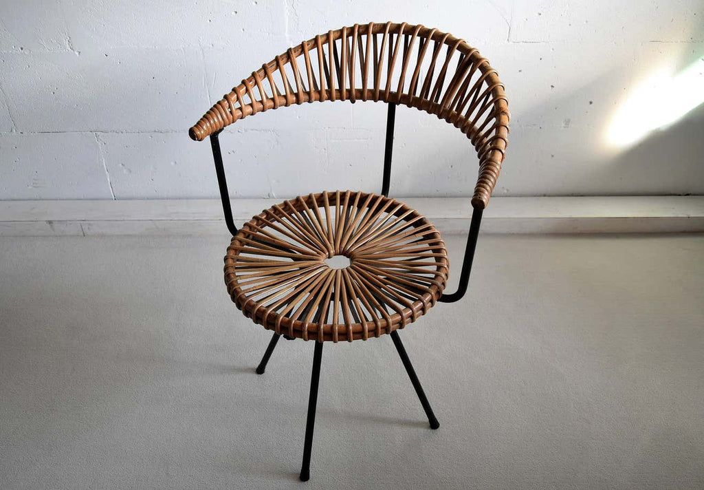 Mid Century Rattan and Black Iron Chair by Dirk van Sliedregt - Furniture