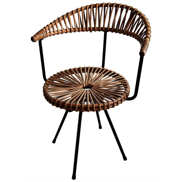Mid Century Rattan and Black Iron Chair by Dirk van Sliedregt - Furniture
