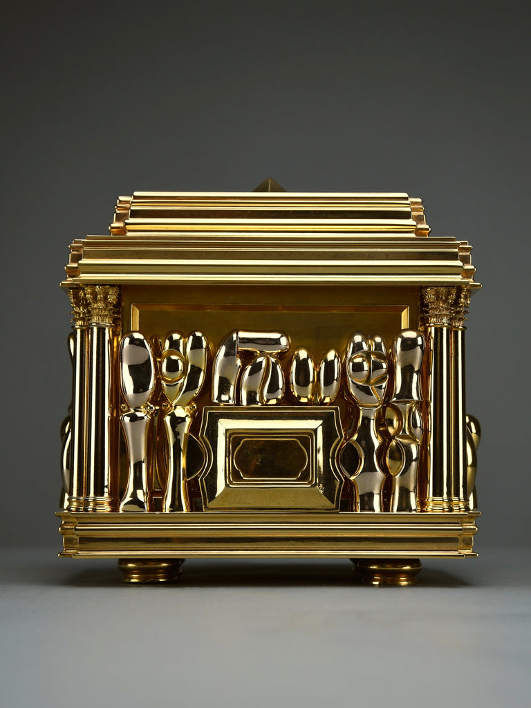 Miguel Berrocal “Il Cofanetto” (Opus 123) 1969–1975 complete 88-piece gold-plated Zamak dining set for two homage