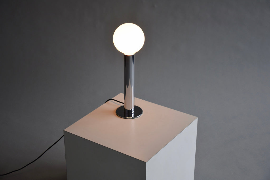 Minimalist 1970s Italian Chrome Cylinder Table Lamp - Lighting