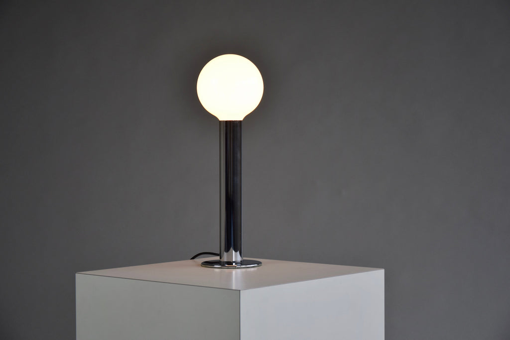 Minimalist 1970s Italian Chrome Cylinder Table Lamp - Lighting