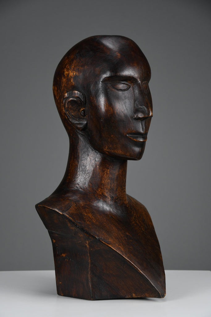 Modernist mid-century carved wooden bust - Art