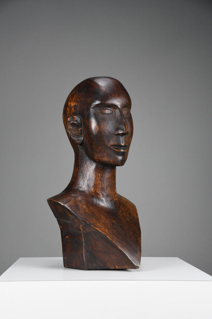 Modernist mid-century carved wooden bust - Art