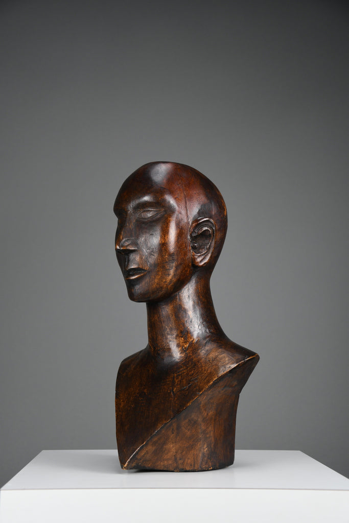 Modernist mid-century carved wooden bust - Art