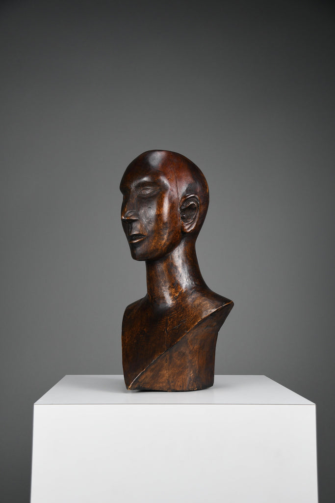 Modernist mid-century carved wooden bust - Art