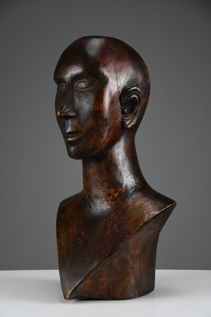 Modernist mid-century carved wooden bust - Art