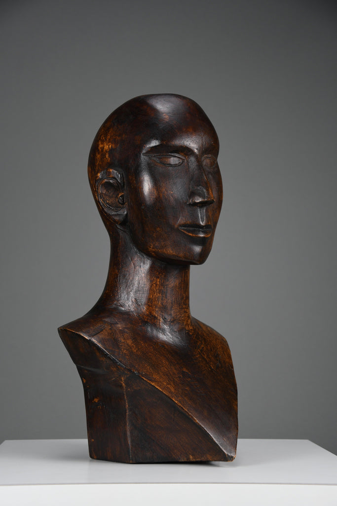 Modernist mid-century carved wooden bust - Art