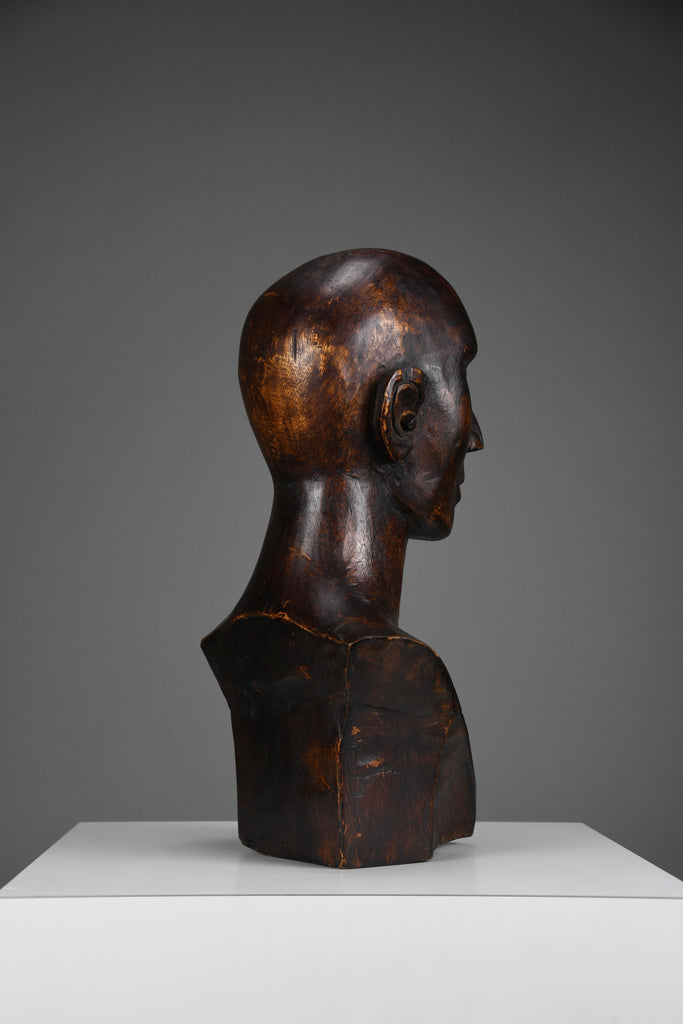 Modernist mid-century carved wooden bust - Art