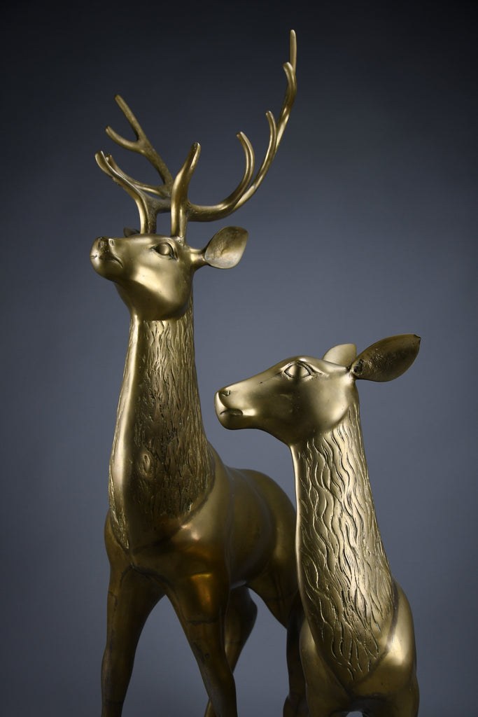 Monumental 1970’s Hollywood Regency brass deer pair attributed to Maison Jansen - Art