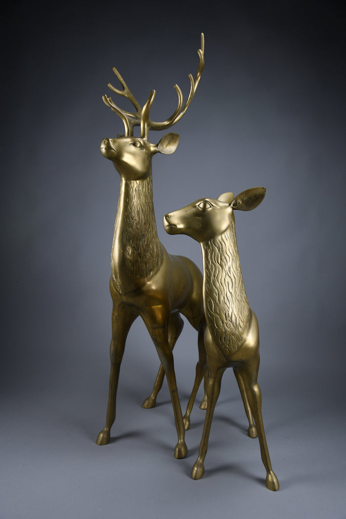 Monumental 1970’s Hollywood Regency brass deer pair attributed to Maison Jansen - Art