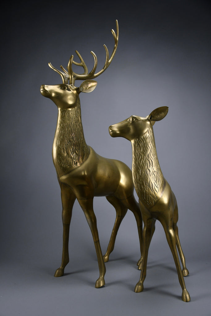 Monumental 1970’s Hollywood Regency brass deer pair attributed to Maison Jansen - Art