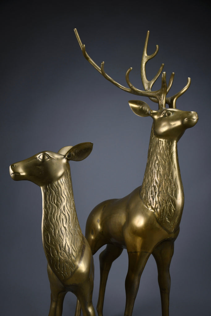 Monumental 1970’s Hollywood Regency brass deer pair attributed to Maison Jansen - Art