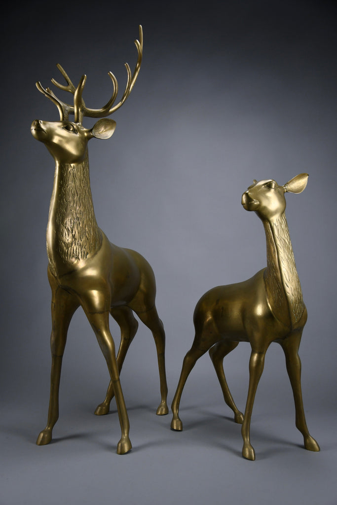 Monumental 1970’s Hollywood Regency brass deer pair attributed to Maison Jansen - Art