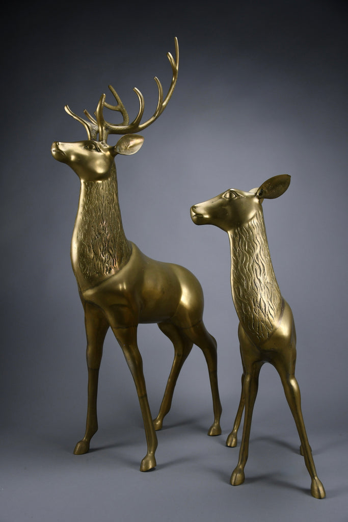 Monumental 1970’s Hollywood Regency brass deer pair attributed to Maison Jansen - Art