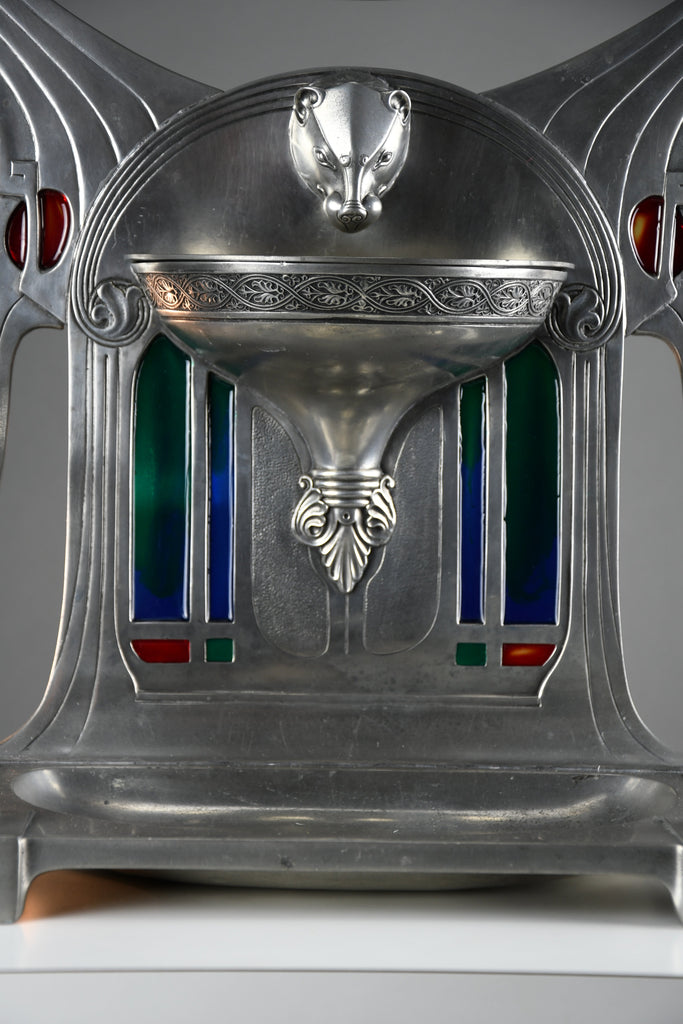 Monumental WMF Jugendstil Alpacca silver-plated vanity mirror with polychrome inlays c. 1900 - Mirrors