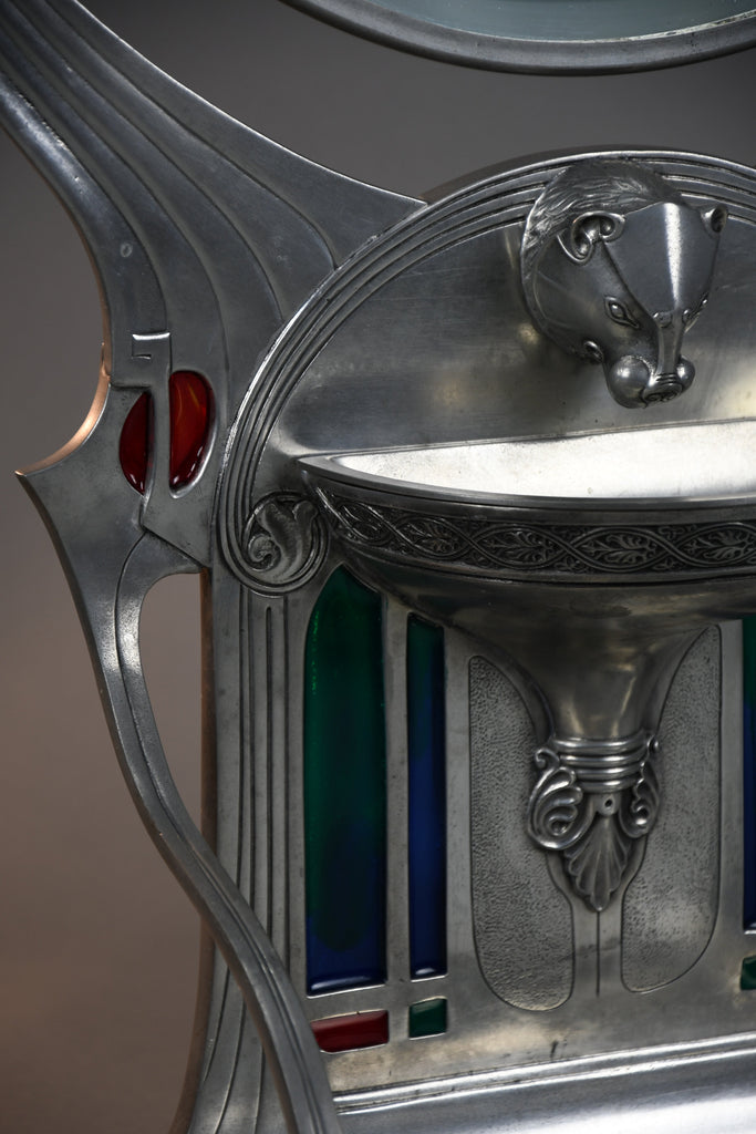 Monumental WMF Jugendstil Alpacca silver-plated vanity mirror with polychrome inlays c. 1900 - Mirrors
