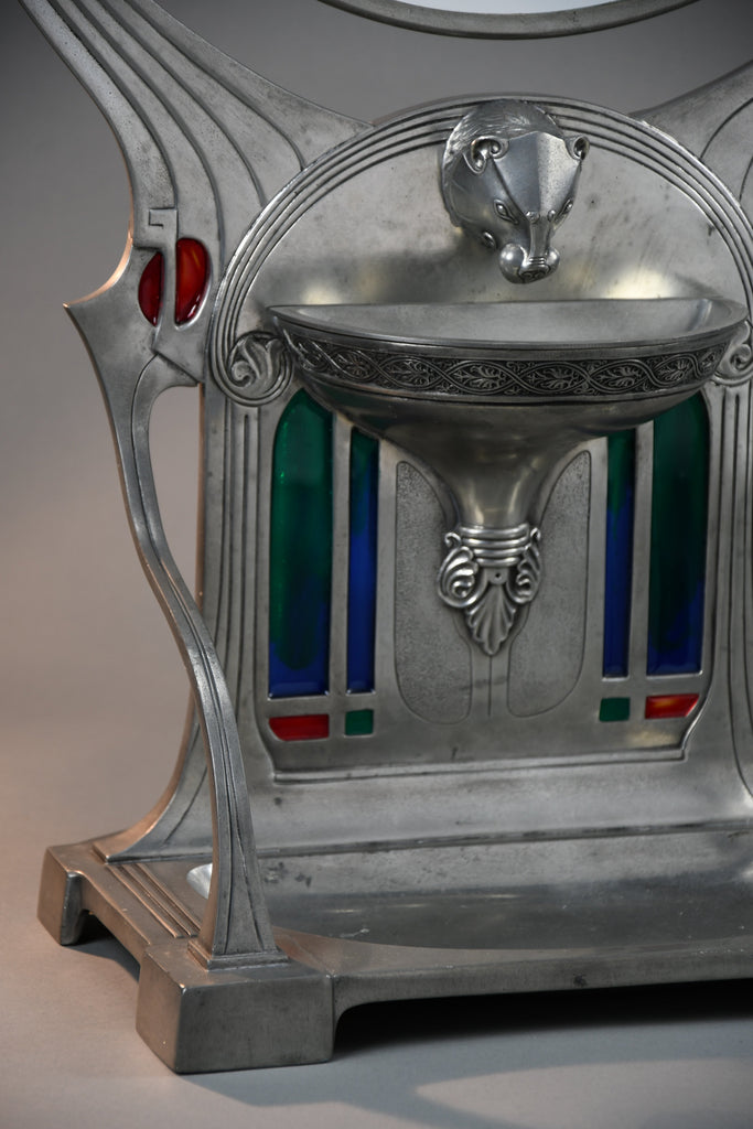 Monumental WMF Jugendstil Alpacca silver-plated vanity mirror with polychrome inlays c. 1900 - Mirrors