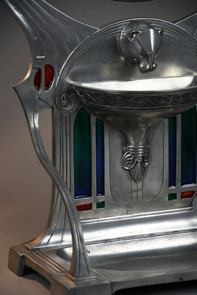 Monumental WMF Jugendstil Alpacca silver-plated vanity mirror with polychrome inlays c. 1900 - Mirrors
