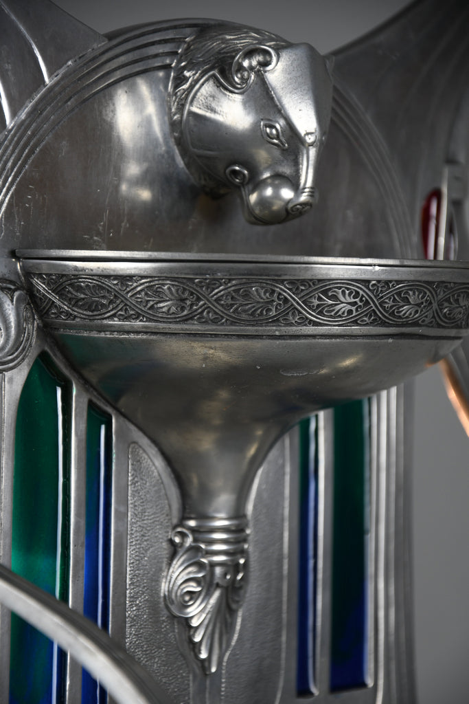 Monumental WMF Jugendstil Alpacca silver-plated vanity mirror with polychrome inlays c. 1900 - Mirrors