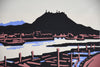 “Mount Bizan” limited edition Japanese woodblock print by Saburō Miyata, framed Shin-Hanga landscape with Wabi-Sabi