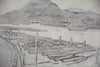 “Mount Bizan” limited edition Japanese woodblock print by Saburō Miyata, framed Shin-Hanga landscape with Wabi-Sabi