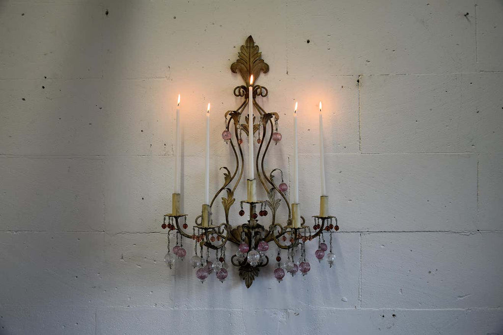 Murano Glass and Iron Belle Epoque Wall Candle Holder - Decor
