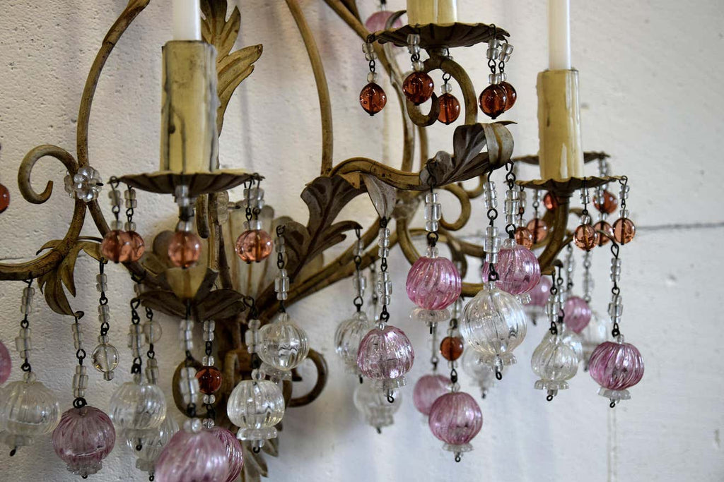 Murano Glass and Iron Belle Epoque Wall Candle Holder - Decor