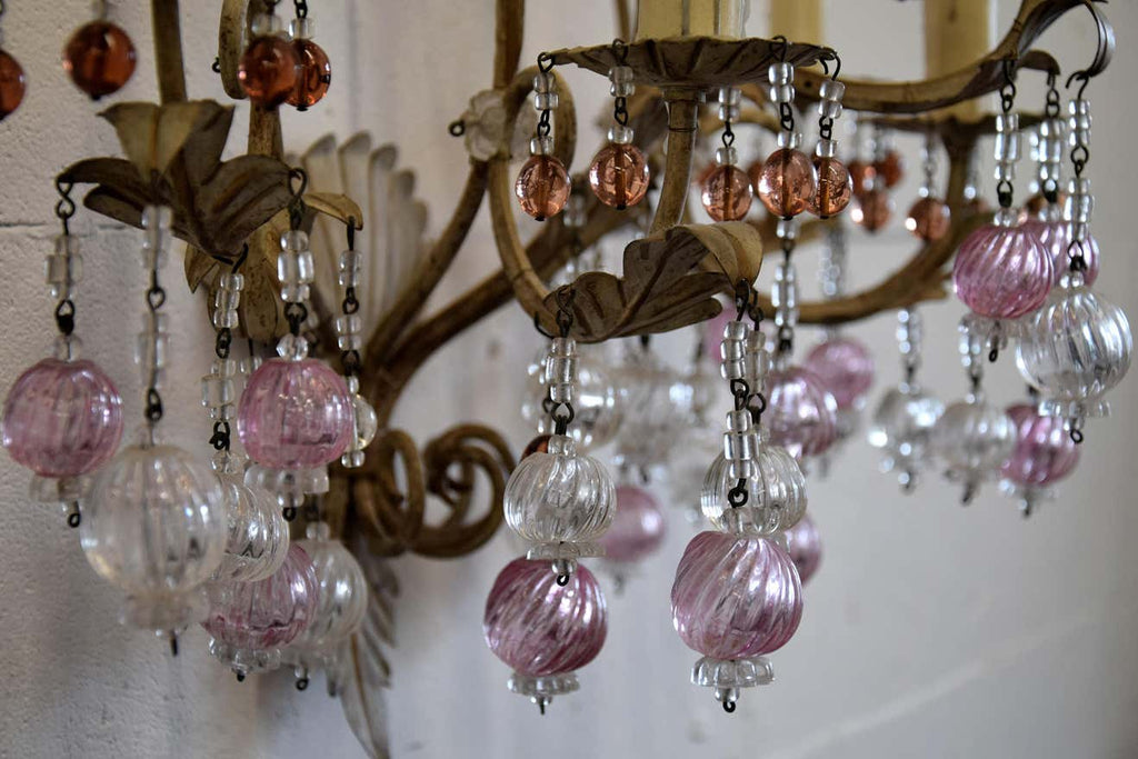 Murano Glass and Iron Belle Epoque Wall Candle Holder - Decor