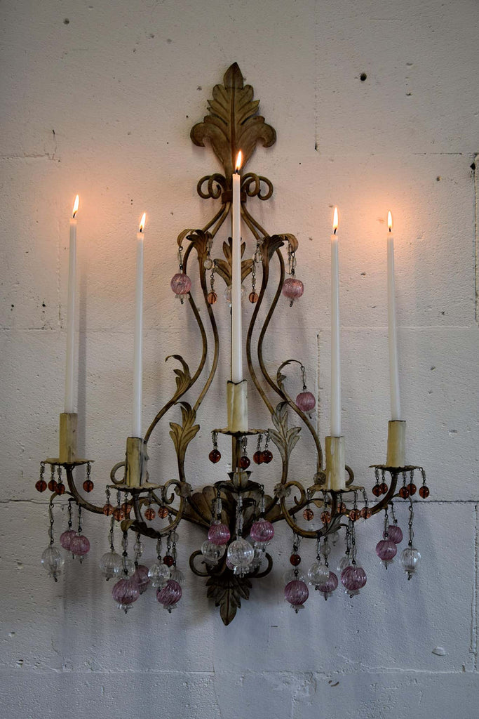 Murano Glass and Iron Belle Epoque Wall Candle Holder - Decor