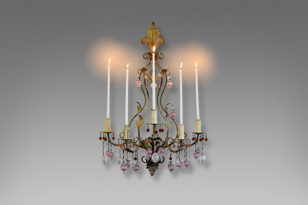 Murano Glass and Iron Belle Epoque Wall Candle Holder - Decor