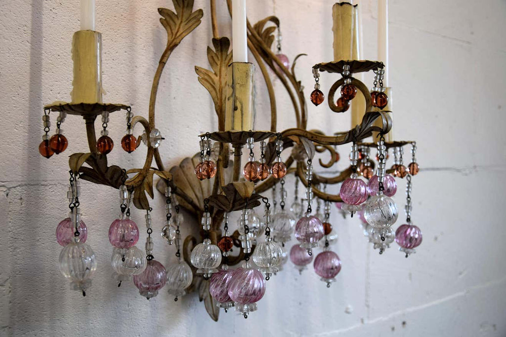 Murano Glass and Iron Belle Epoque Wall Candle Holder - Decor