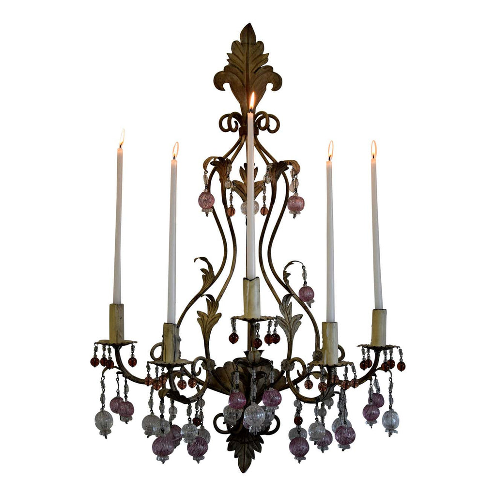 Murano Glass and Iron Belle Epoque Wall Candle Holder - Decor