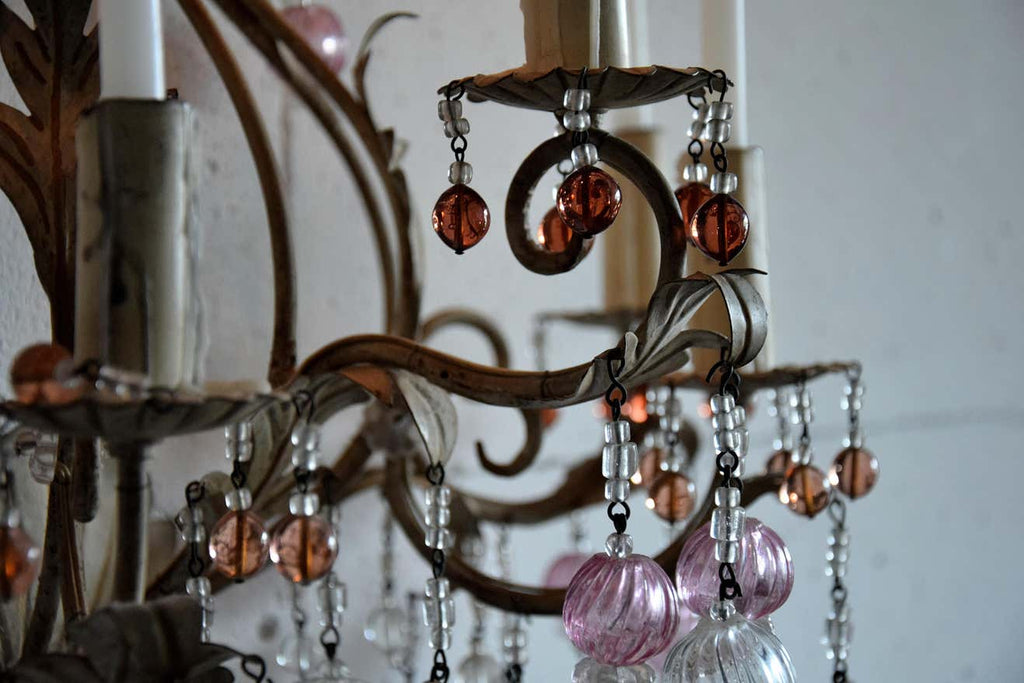 Murano Glass and Iron Belle Epoque Wall Candle Holder - Decor