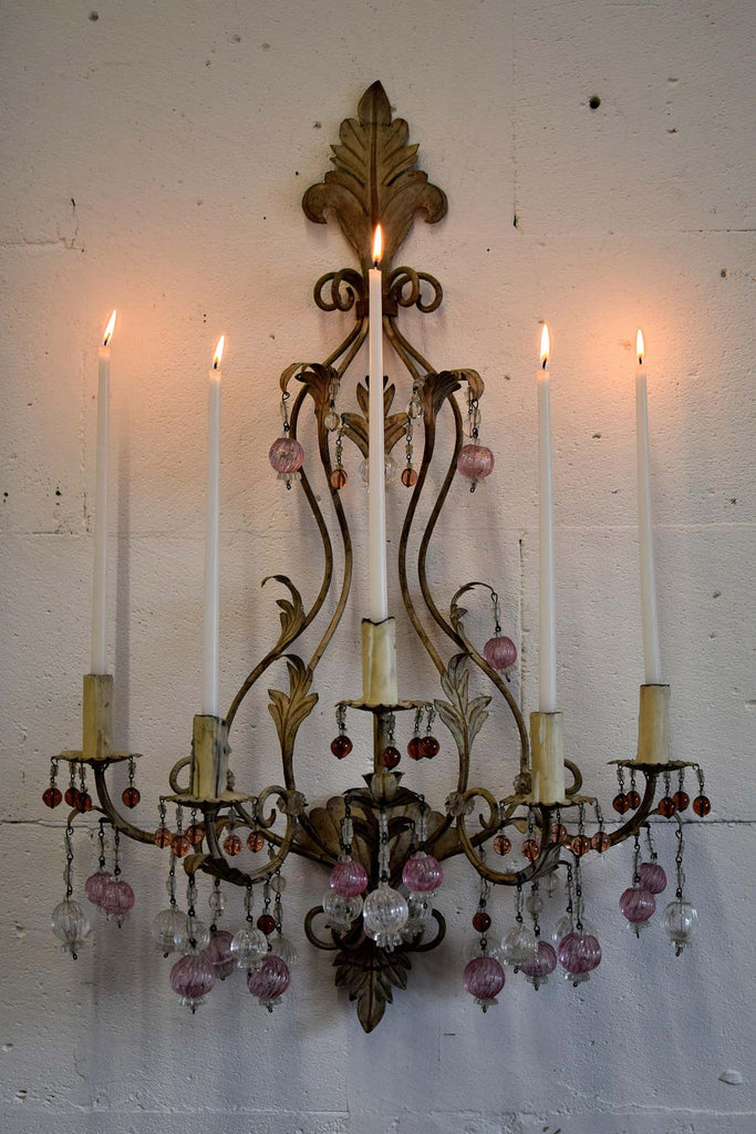 Murano Glass and Iron Belle Epoque Wall Candle Holder - Decor