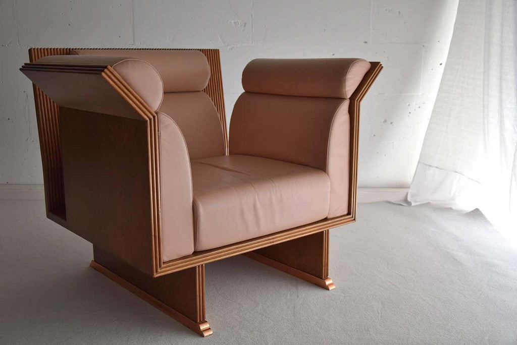 Neo eclectic Ugo La Pietra post modern Jatoba Wood arm chairs - Furniture