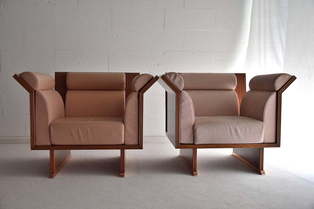 Neo eclectic Ugo La Pietra post modern Jatoba Wood arm chairs - Furniture