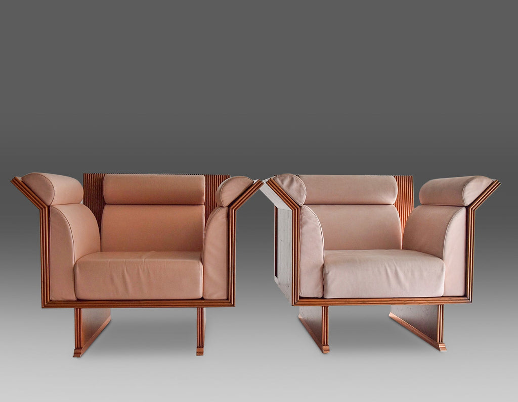 Neo eclectic Ugo La Pietra post modern Jatoba Wood arm chairs - Furniture