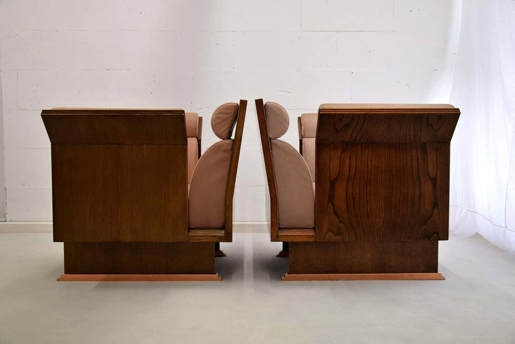 Neo eclectic Ugo La Pietra post modern Jatoba Wood arm chairs - Furniture